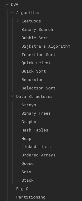 File view showing notes I made on Obsidian for DSA
